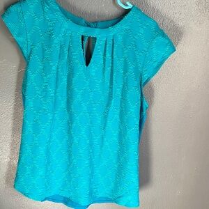 Cap-Sleeve Turquoise Keyhole Blouse